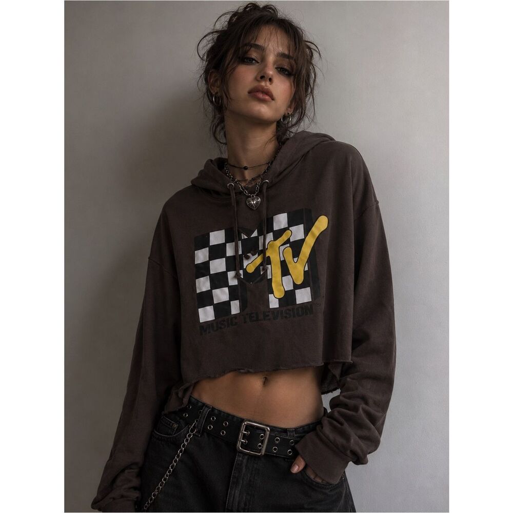 MTV Gray Hoodie with Checkered and Yellow Logo
